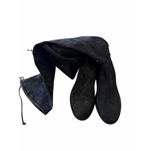 Stuart Weitzman Suede Over The Knee Boots Black Almond Toe Size 6.5 Pull On Styl - Picture 5 of 9